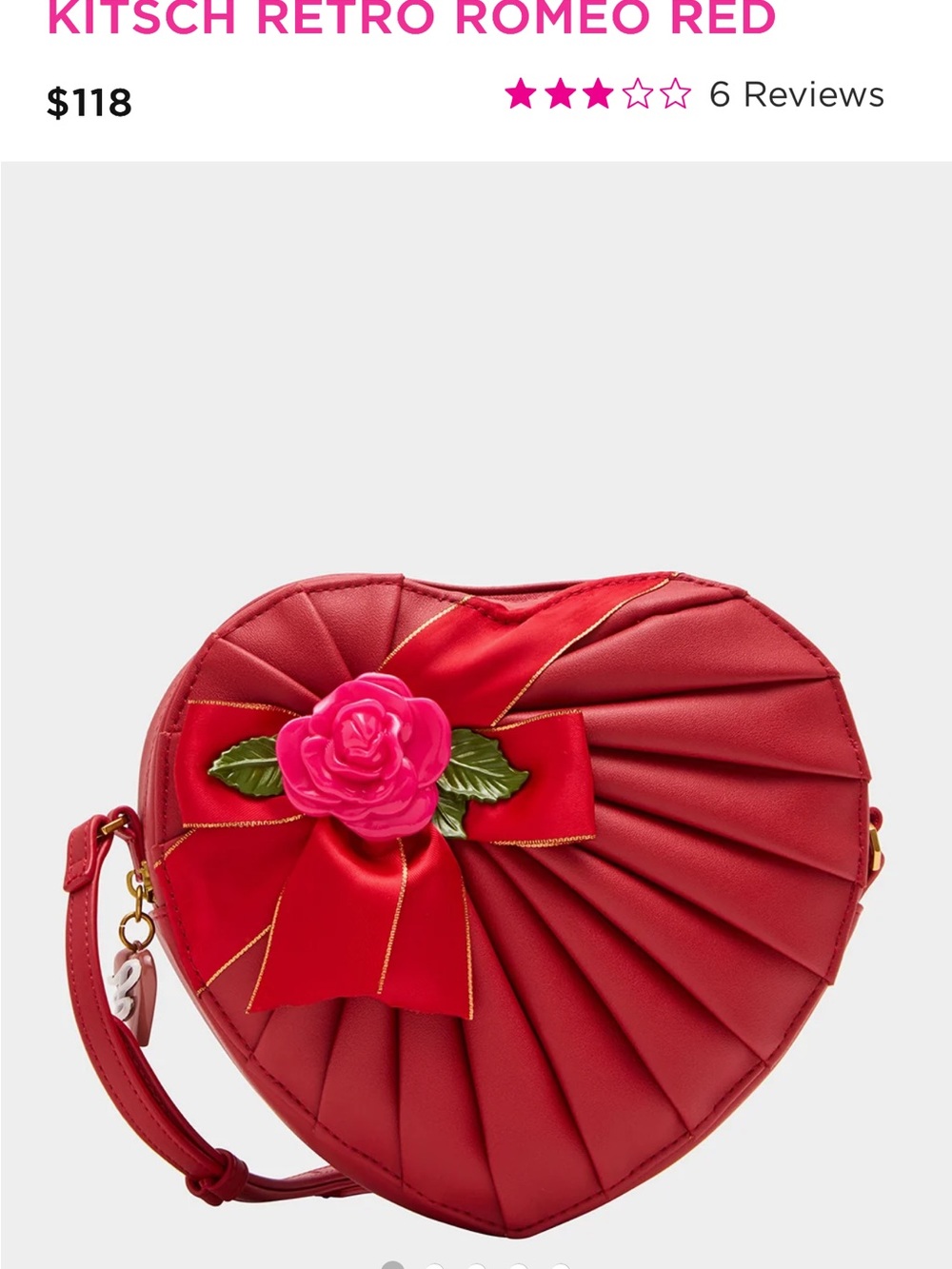 Betsey Johnson Red Heart Crossbody with Pink Rose Applique